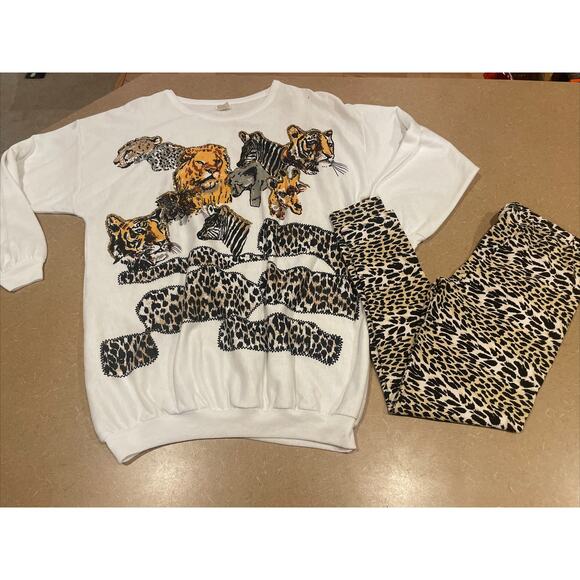 Women’s Vintage Fredrick’s Of Hollywood Sweatshirt Pants Animal Print Tiger King - Picture 2 of 11